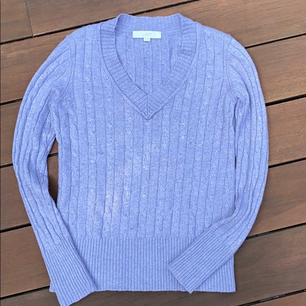 Loft M Purple Ribbed VNeck Swester